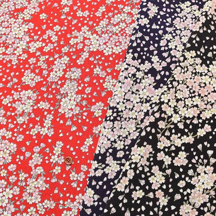 ポリエステルちりめんプリント生地　桜