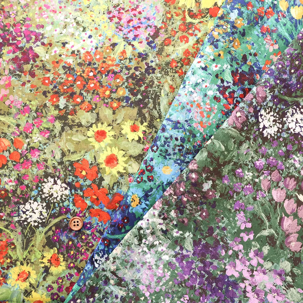 コットン60ローンインクジェットプリント生地 油絵風フラワー