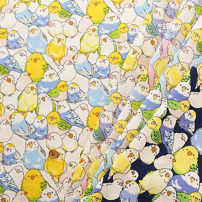 コットンオックスプリント生地 インコ